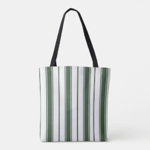 Tote Bag, Hunter Green & Vit Randig Vertikal Tygkasse