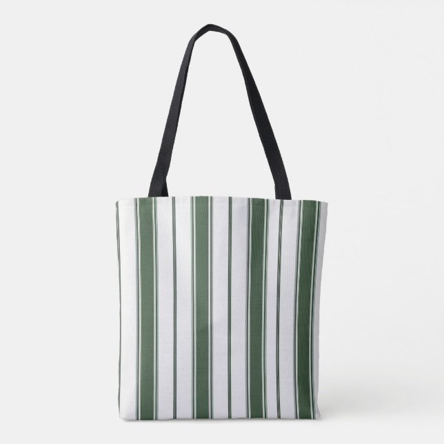 Tote Bag, Hunter Green & Vit Randig Vertikal Tygkasse (Baksida)