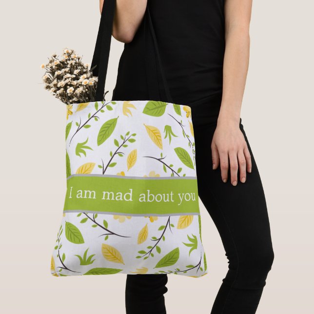 Tote Bag I am mad about you. Tygkasse (Närbild)
