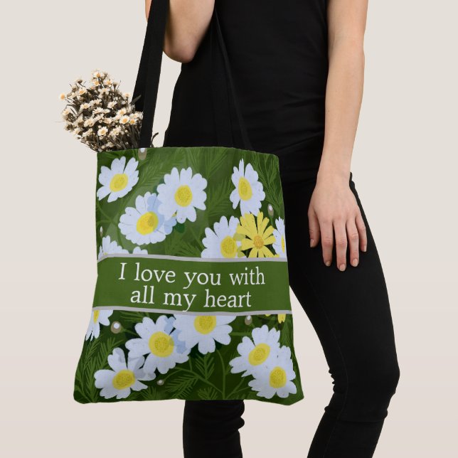 Tote Bag I love you with all my heart Tygkasse (Närbild)