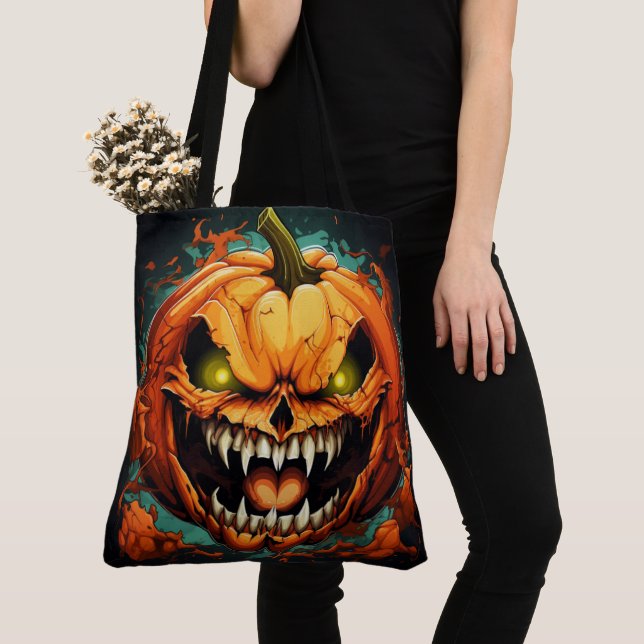 Tote Bag Invasion of the Furious Pumpkins Tygkasse (Närbild)