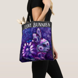 Tote Bag- Jag älskar kaniner- Whimsical kaninmålni Tygkasse