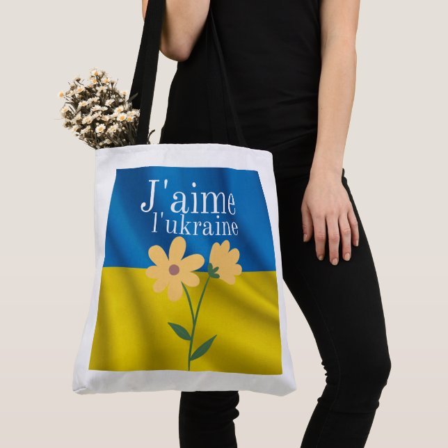 Tote Bag J'aime l'Ukraine Tygkasse (Närbild)