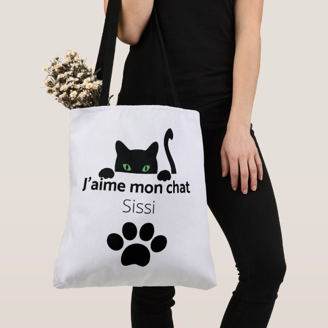Tote Bag J'aime mon chat Sissi Tygkasse (Närbild)