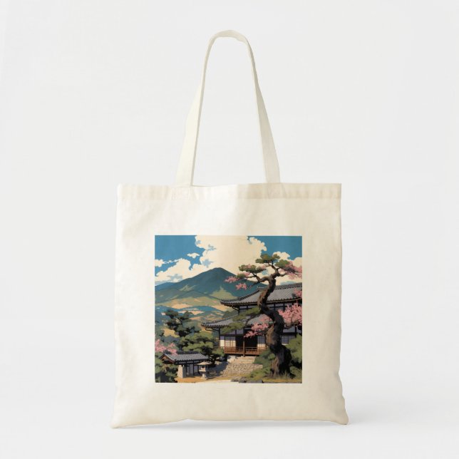 Tote Bag Japonais – Paysage Traditionnel & Temple  Tygkasse (Framsidan)