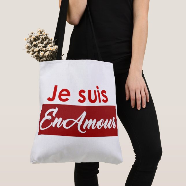 Tote bag je suis en amour tygkasse (Närbild)