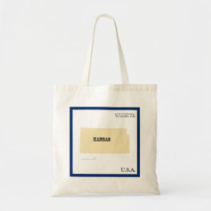 Tote Bag - Kansas State Karta med Stad Tygkasse