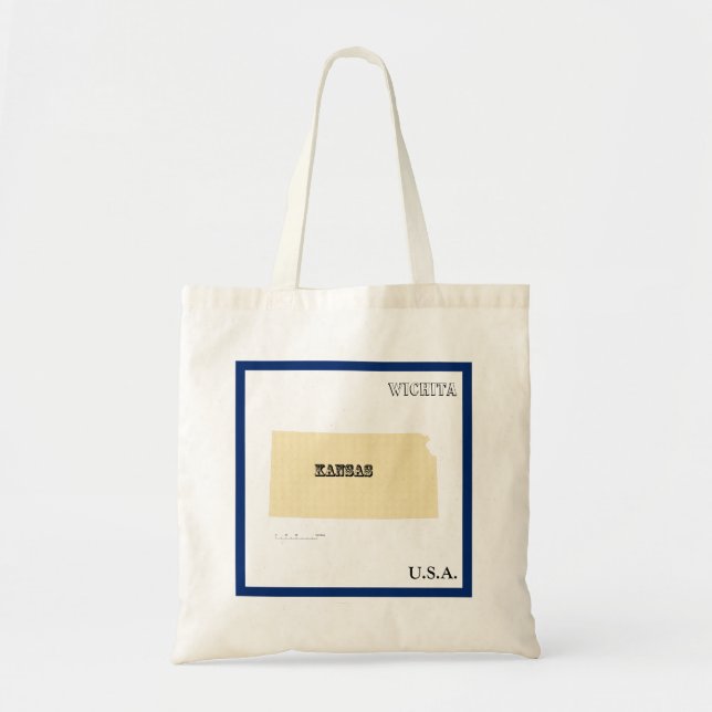 Tote Bag - Kansas State Map with City Tygkasse (Framsidan)