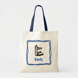 Tote Bag - Kat Brev E med Namn i Ram Tygkasse