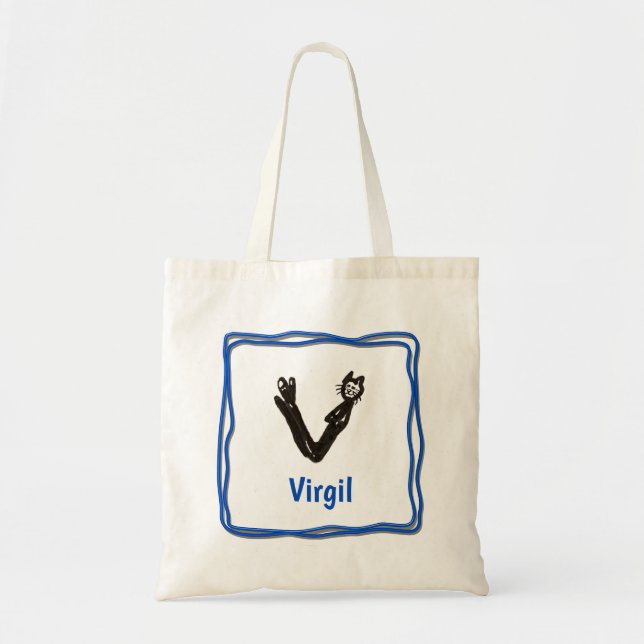 Tote Bag - Kat Brev V med Namn i Ram Tygkasse (Framsidan)