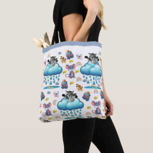 Tote Bag, Katt Hund Möss Regnbåge Fisk Tygkasse