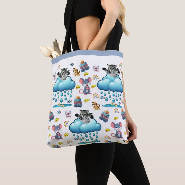 Tote Bag, Katt Hund Möss Regnbåge Fisk Tygkasse (Närbild)