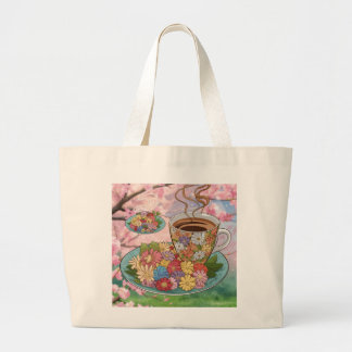 Tote Bag-Kopp och kaffe med blomdesign Jumbo Tygkasse