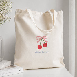 Tote Bag | Körsbärssmycke med rosett Söt illustrat Tygkasse