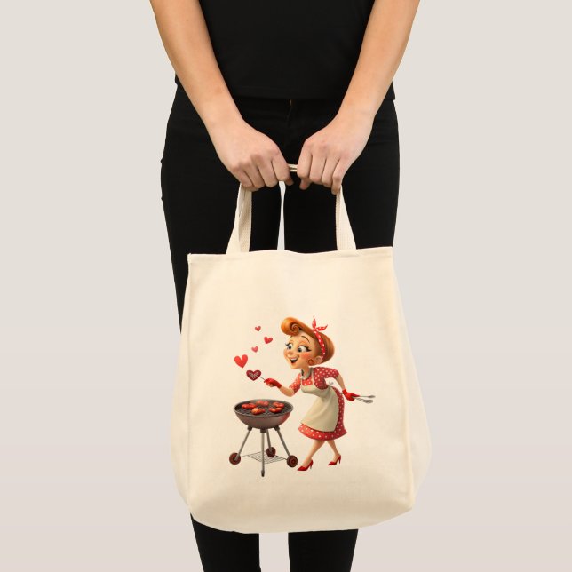 Tote Bag Lady Cooking Love Red Hearts  Tygkasse (Framsida (produkt))