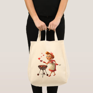 Tote Bag Lady Matlagning Kärlek Röda Hjärtan Tygkasse