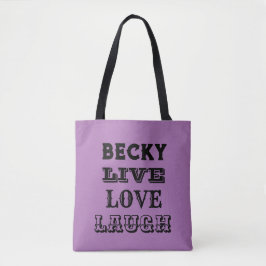 Tote Bag LIVE LAUGH KÄRLEK NAMN LILA GIFT Tygkasse