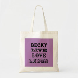 Tote Bag LIVE LAUGH KÄRLEK NAMN LILA Tygkasse