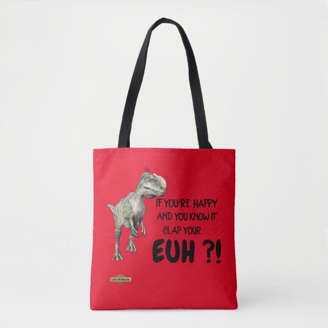 Tote bag ’lycklig dinosaur’ tygkasse (Framsida)