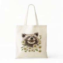 Tote Bag Lycklig raccoon i daisy