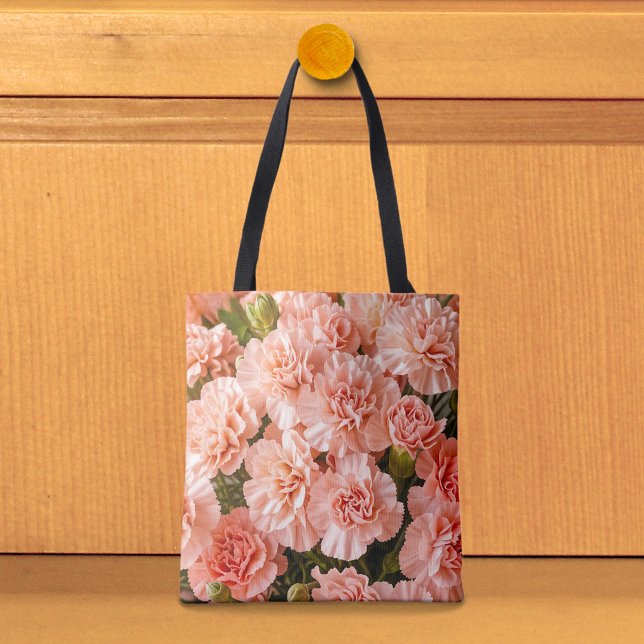 Tote Bag med Bleka Rosa Nejlikor Tygkasse (Tote bag with pale pink carnations)