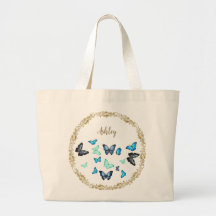 Tote Bag med Blue Butterflies och Blommigt design