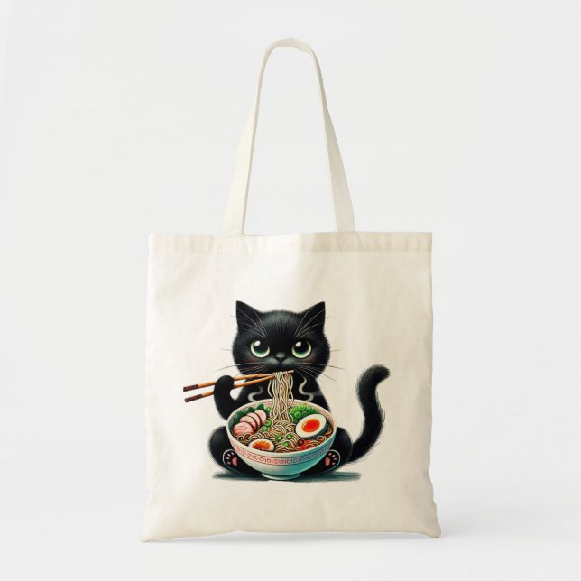 Tote Bag med Cute Cat Enjoying Ramen Tygkasse (Framsidan)