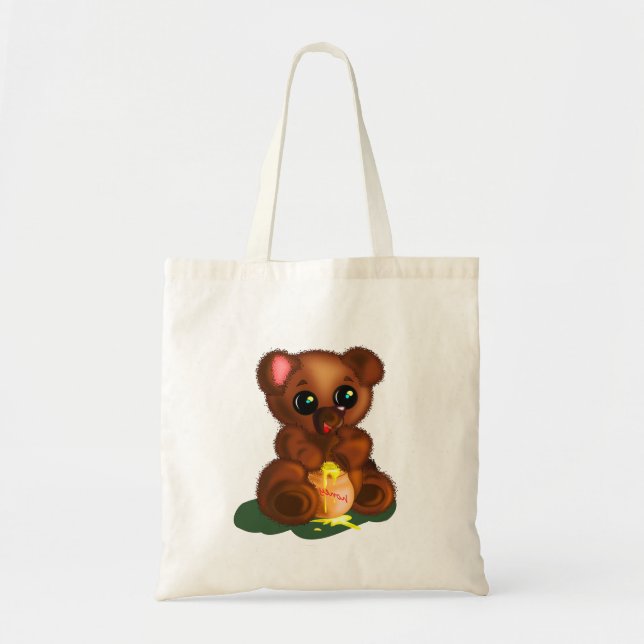 Tote Bag med Cute Honungsbjörn - Målning Tygkasse (Framsidan)