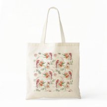 Tote Bag med Fåglar & Blommor i Beige