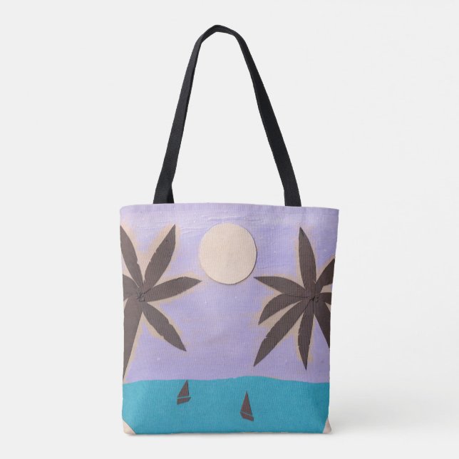 Tote Bag med Handflatan Träd och Lavender Himlar Tygkasse (Baksida)