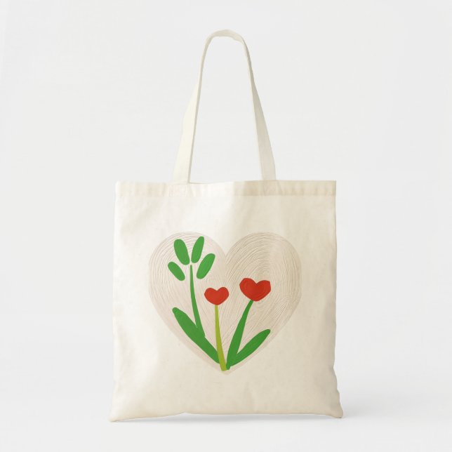 Tote Bag med Heart-Blommigt Tygkasse (Framsidan)