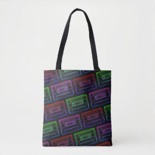 Tote Bag med Neon Multifärgad Cassette Mönster Tygkasse