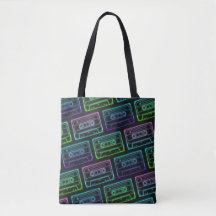 Tote Bag med Neon Multifärgad Cassette Mönster