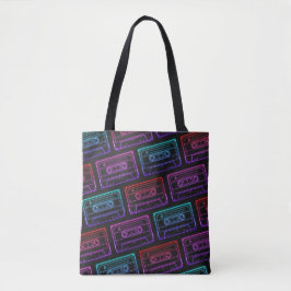 Tote Bag med Neon Multifärgad Cassette Mönster Tygkasse