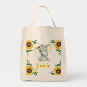 Tote Bag med solros, namn Elephant Tygkasse