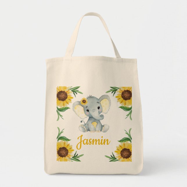 Tote Bag med solros, namn Elephant Tygkasse (Framsidan)