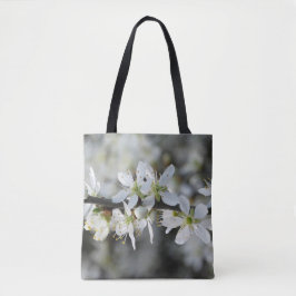 Tote Bag med tryck av bild på vita blommor Tygkasse