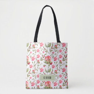 Tote Bag med Watercolor Peonies - Stil på Go Tygkasse