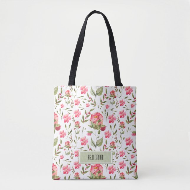 Tote Bag med Watercolor Peonies - Stil på Go Tygkasse (Framsida)