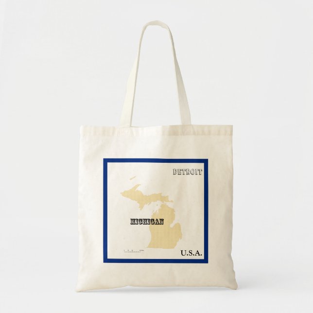 Tote Bag - Michigan State Karta med Stad Tygkasse (Framsidan)