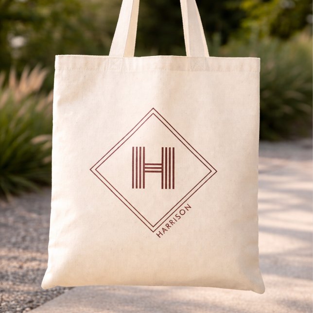 Tote Bag | Modern Geometric Monogram Initial Tygkasse (Skapare uppladdad)