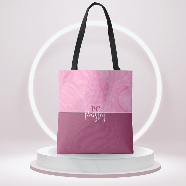 Tote Bag - Monogram Rosa Marble Two Tone Tygkasse (Skapare uppladdad)