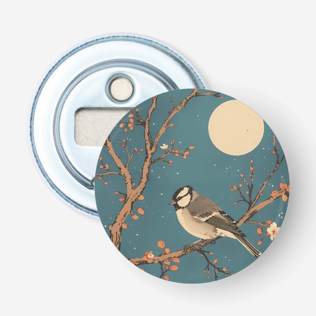 Tote bag - Moonlit Bird on Blossom Branch Flasköppnare (Framsidan)