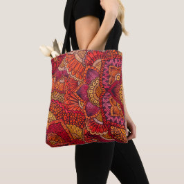 Tote bag motif mehndi mandala orange tygkasse