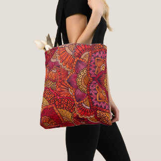 Tote bag motif mehndi mandala orange tygkasse