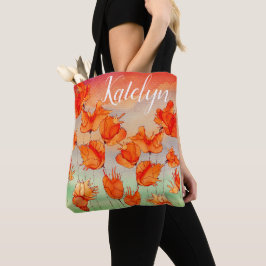 Tote Bag-Orange för vita och färgfyllda poppies Tygkasse