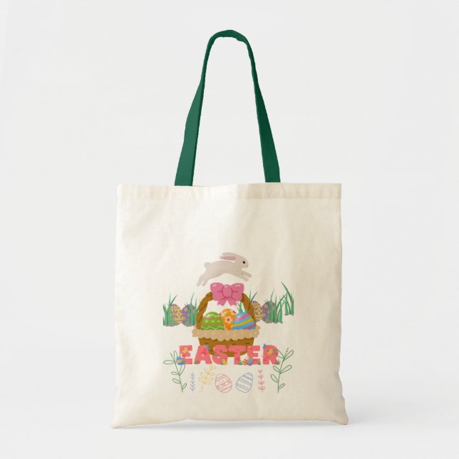Tote Bag-påsk-dagen - Cute Bunny & Egg Tote Tygkasse (Framsidan)