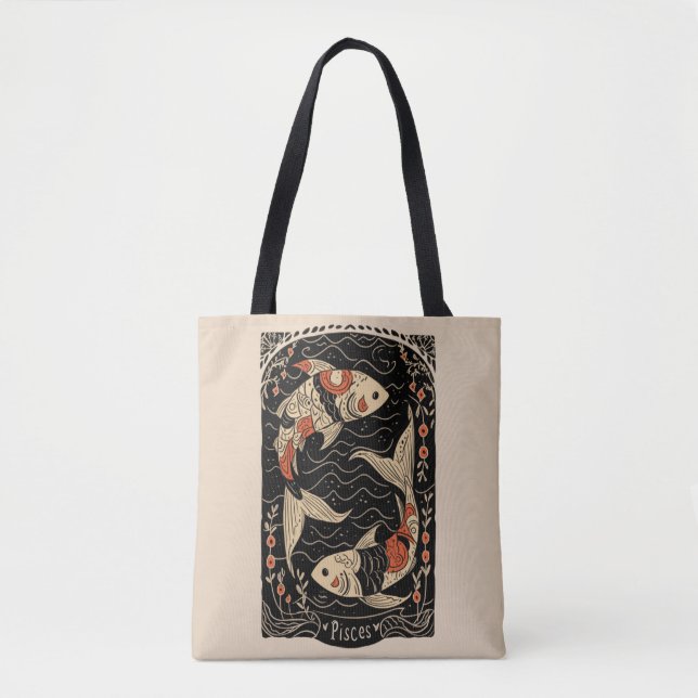 Tote Bag Pisces Celestial Zodiac Art Tygkasse (Framsida)