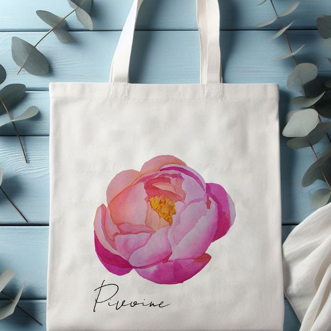 Tote bag pivoine rose aquarelle tygkasse (Tote bag fleur pivoine rose aquarelle 
)