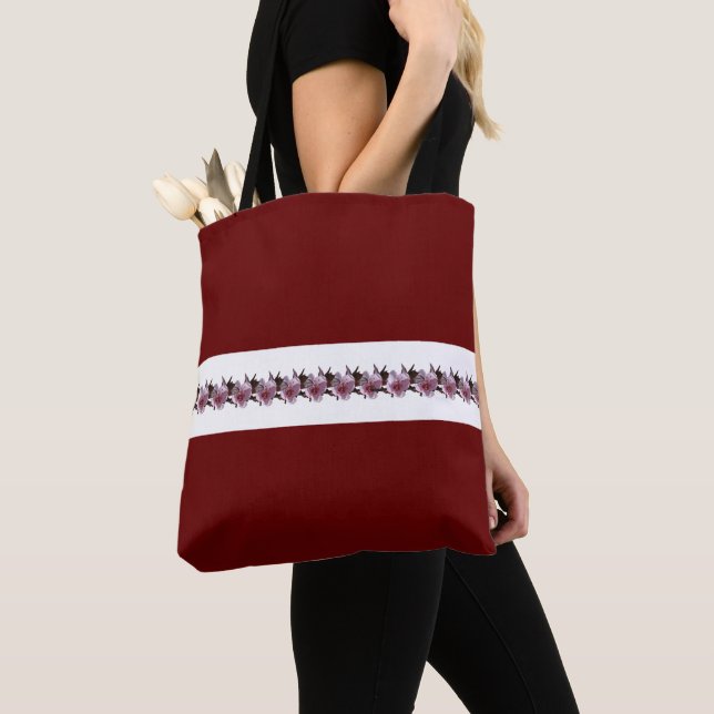 Tote Bag - Plum-Blommar på White Rand Tygkasse (Närbild)